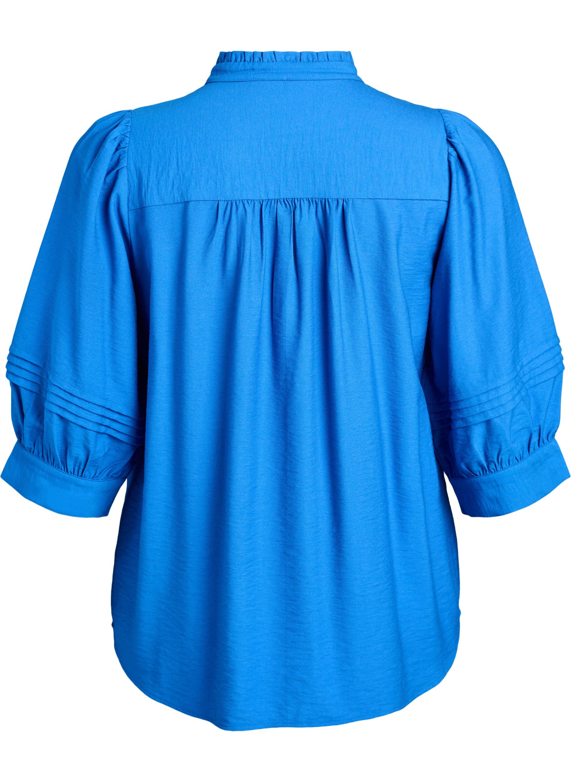 Zizzi Blouse met 3/4 mouwen en decoratieve plooien, Blauw, Packshot image number 1