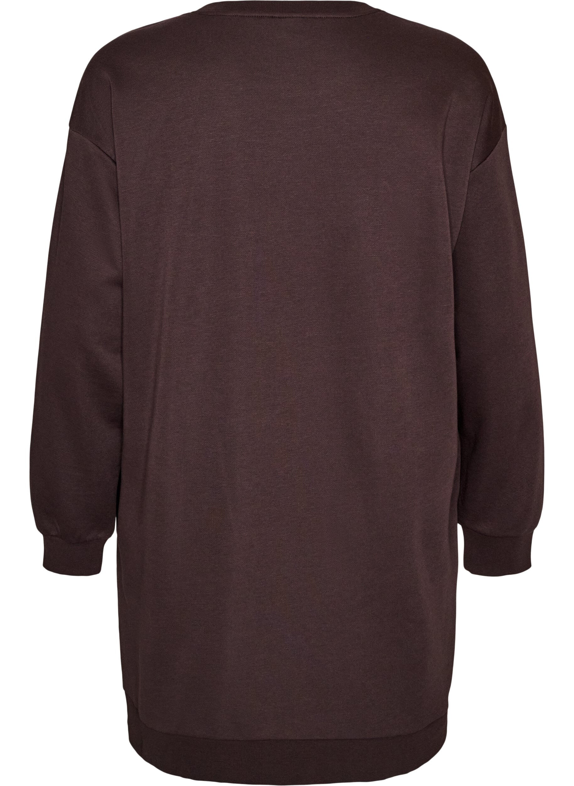 ZizziLosse sweatshirtjurk met zakken, Bruin, Packshot image number 1