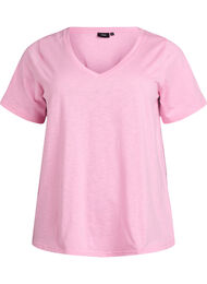 Basic t-shirt met korte mouwen en v-hals, Roze