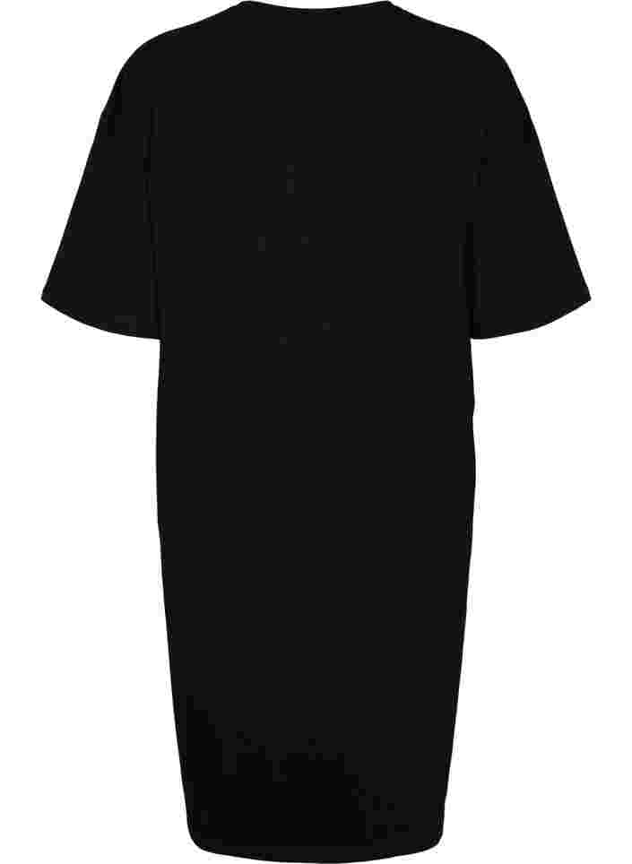 Katoenen jurk met korte mouwen en splitjes, Black, Packshot image number 1