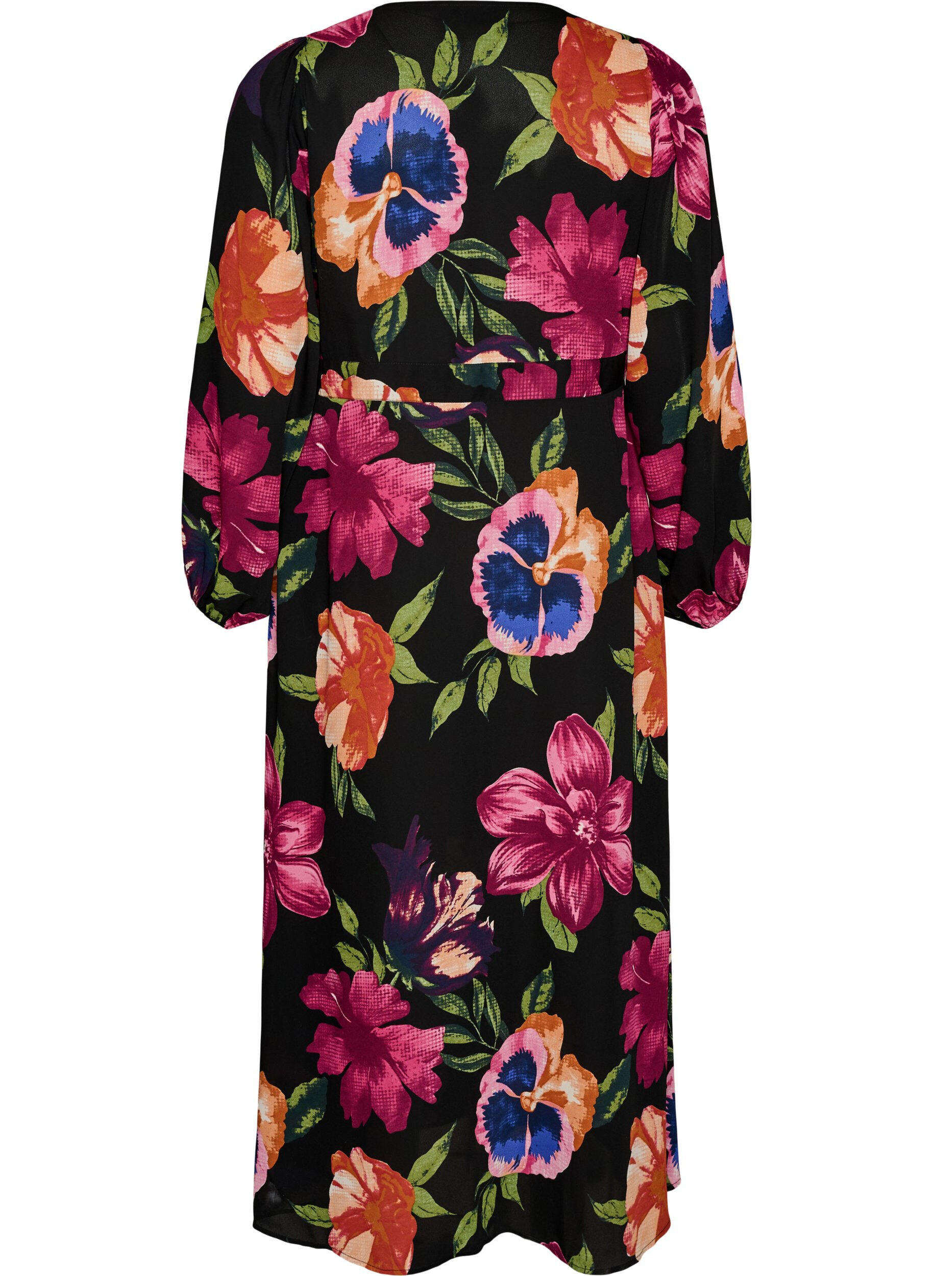 Zizzi Maxijurk met overslaghals en lange mouwen, Zwart, Packshot image number 1