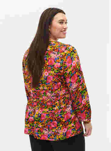 Viscose blouse met bloemenprint en smok, Neon Flower Print, Model image number 1