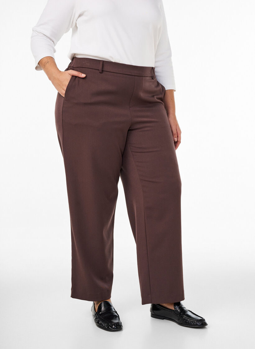 Hoogtailleerde pantalon met rechte pasvorm, Bruin, Model image number 2