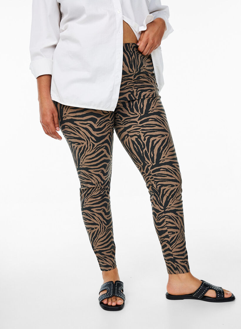 Viscose leggings met zebraprint, Bruin, Model image number 0