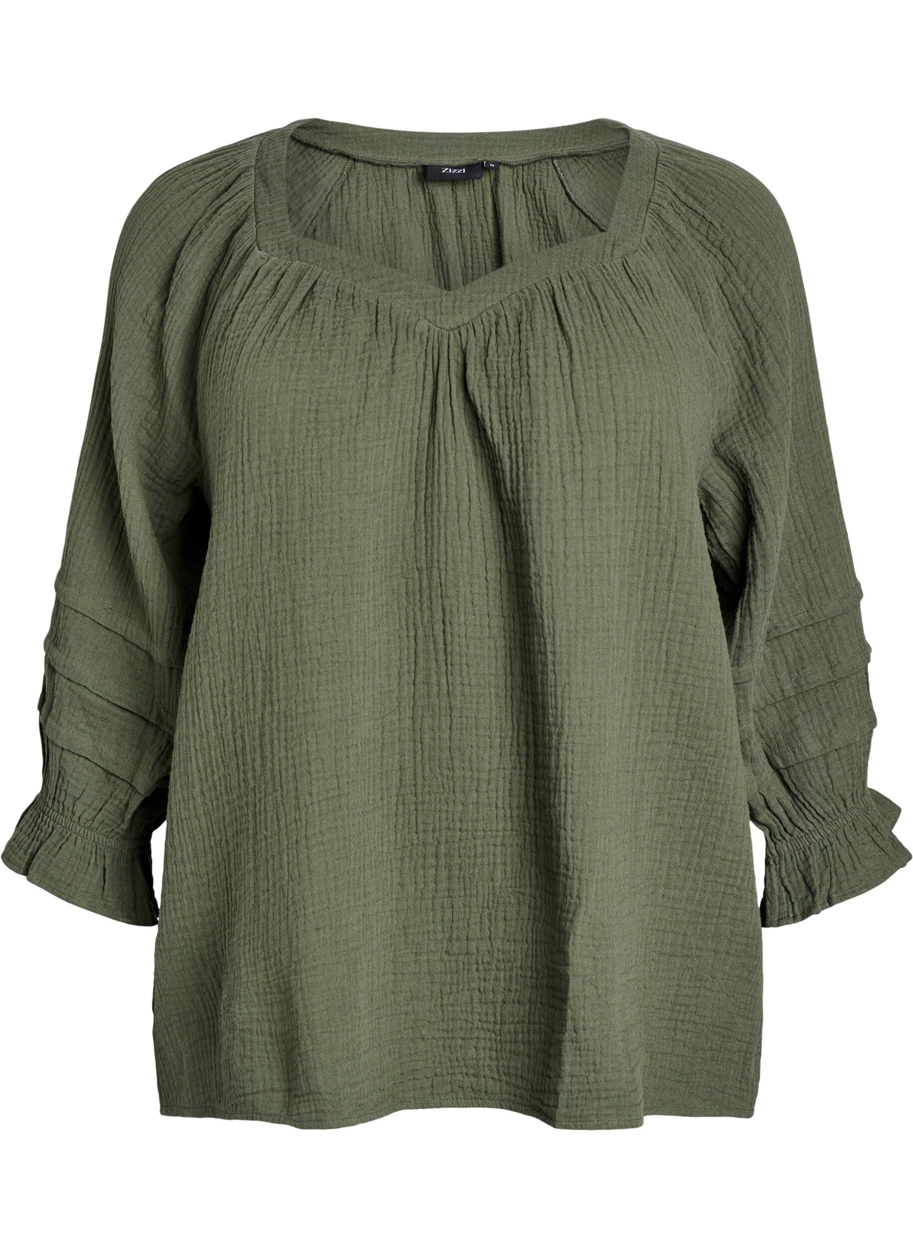 Zizzi Katoenen mousseline blouse met 3/4 mouwen, Thyme, Packshot image number 0