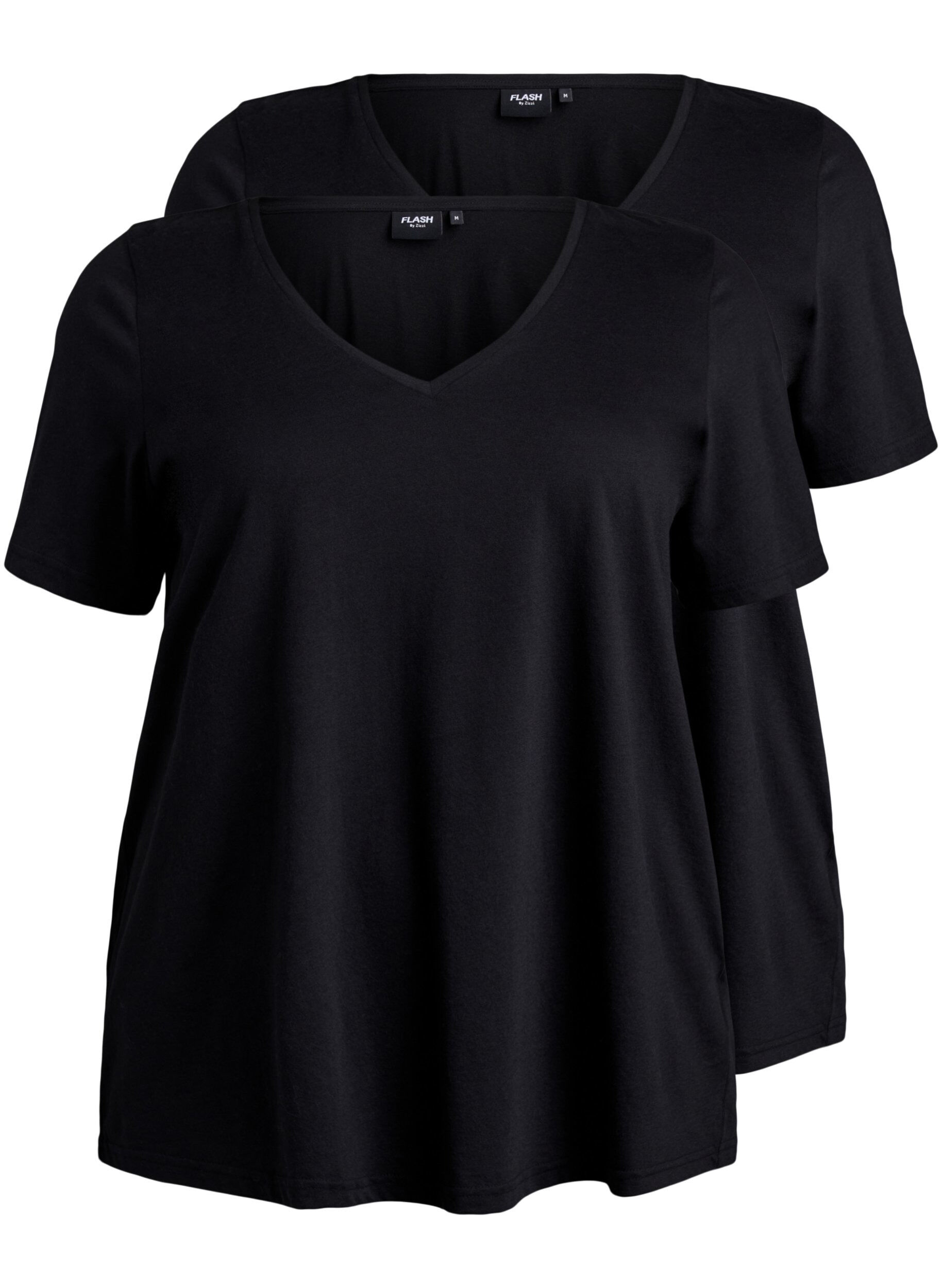 Zizzi FLASH - 2-pack T-shirts met V-hals, Black/Black, Packshot image number 0