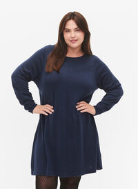 Gebreide jurk in katoen-viscose blend, Dress Blues Mel., Model