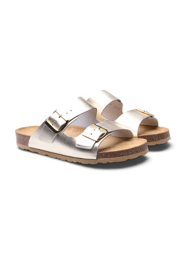 Leren sandalen met wijde pasvorm, Gold, Packshot image number 3