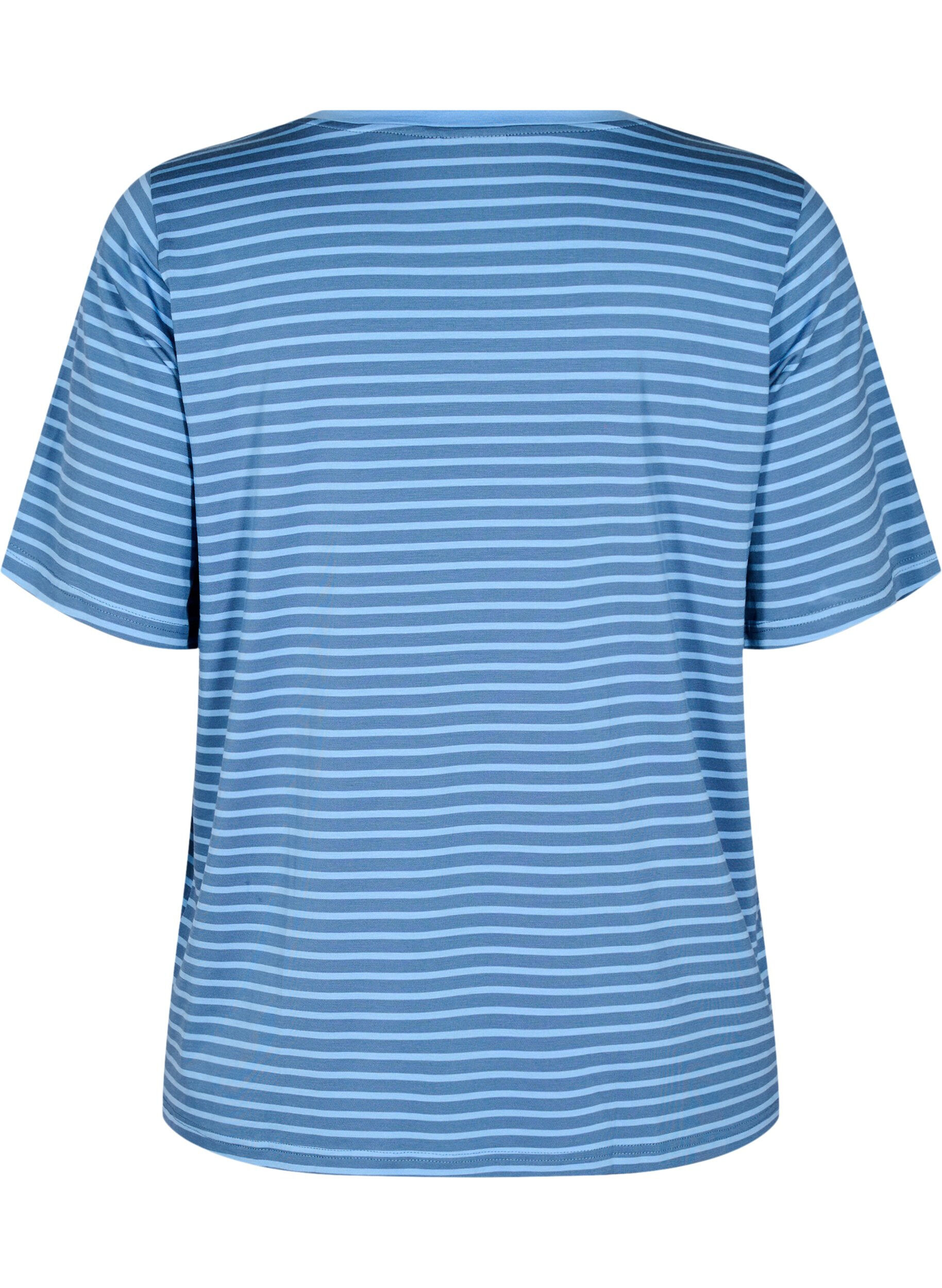 Zizzi T-shirt met TENCEL&trade; Lyocell en strepen, Blauw, Packshot image number 1