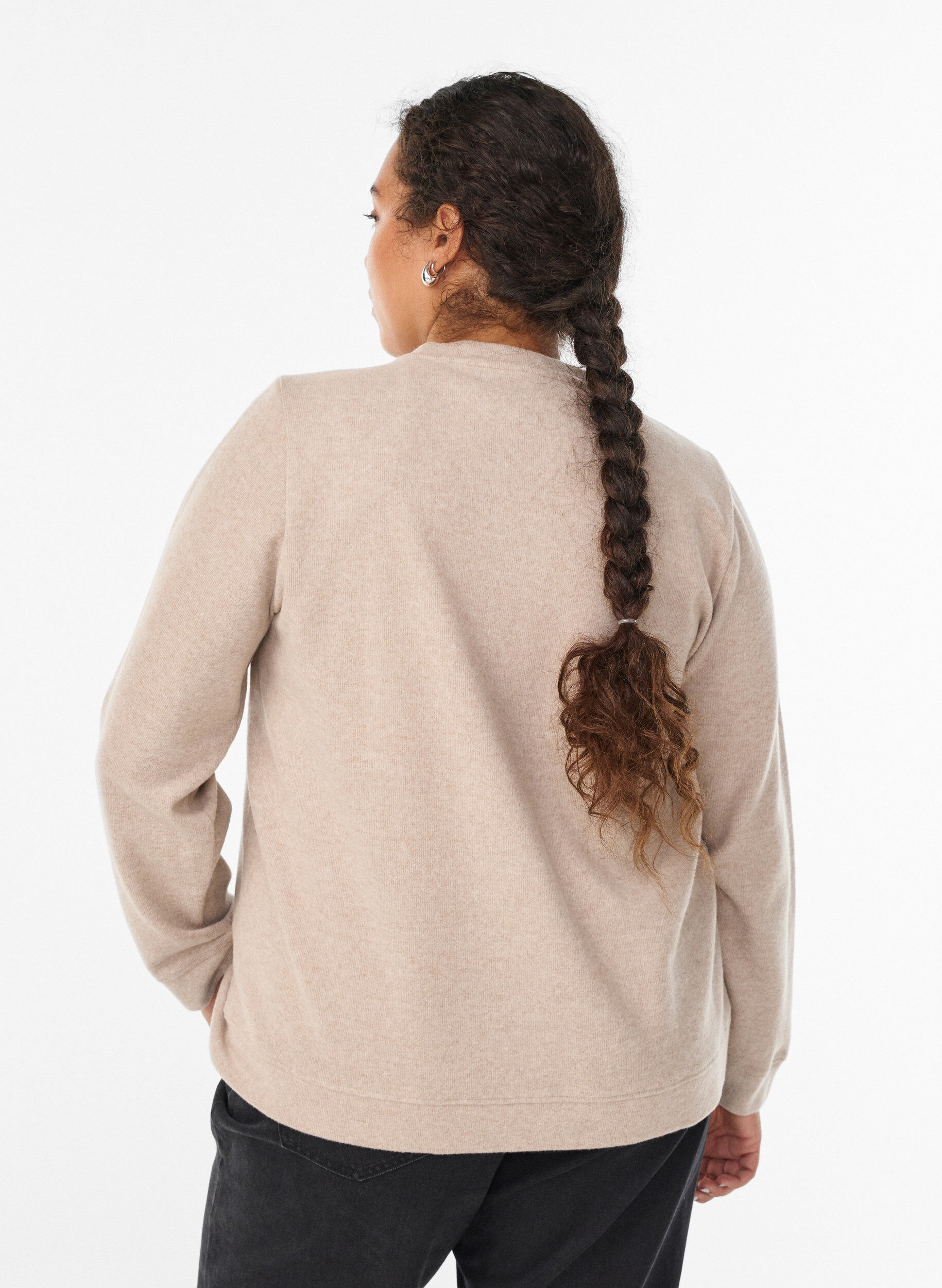 Zizzi Cardigan van jersey met ronde hals en knoopsluiting, Beige, Model image number 2
