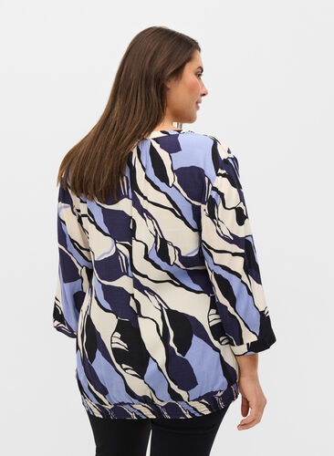 Bedrukte viscose blouse met 3/4 mouwen, Blue Abstract AOP, Model image number 1