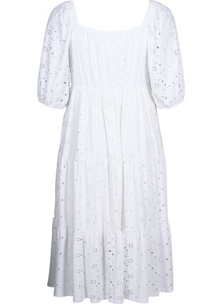 Maxi jurk met kant patroon en een vierkante halslijn, Bright White, Packshot image number 1