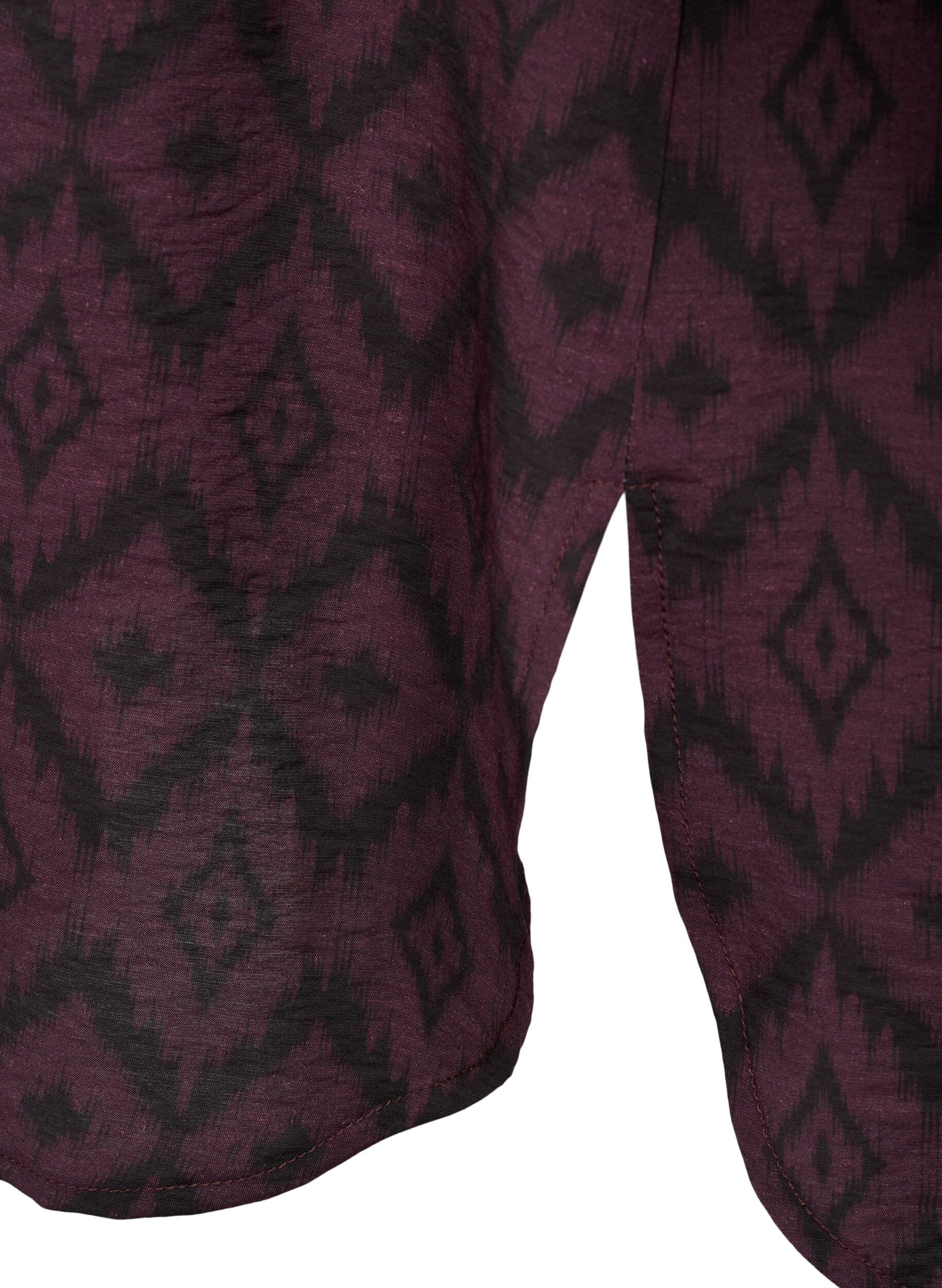 Zizzi Lange viscose shirt met print en franjes, Winetasting w. Black, Packshot image number 3