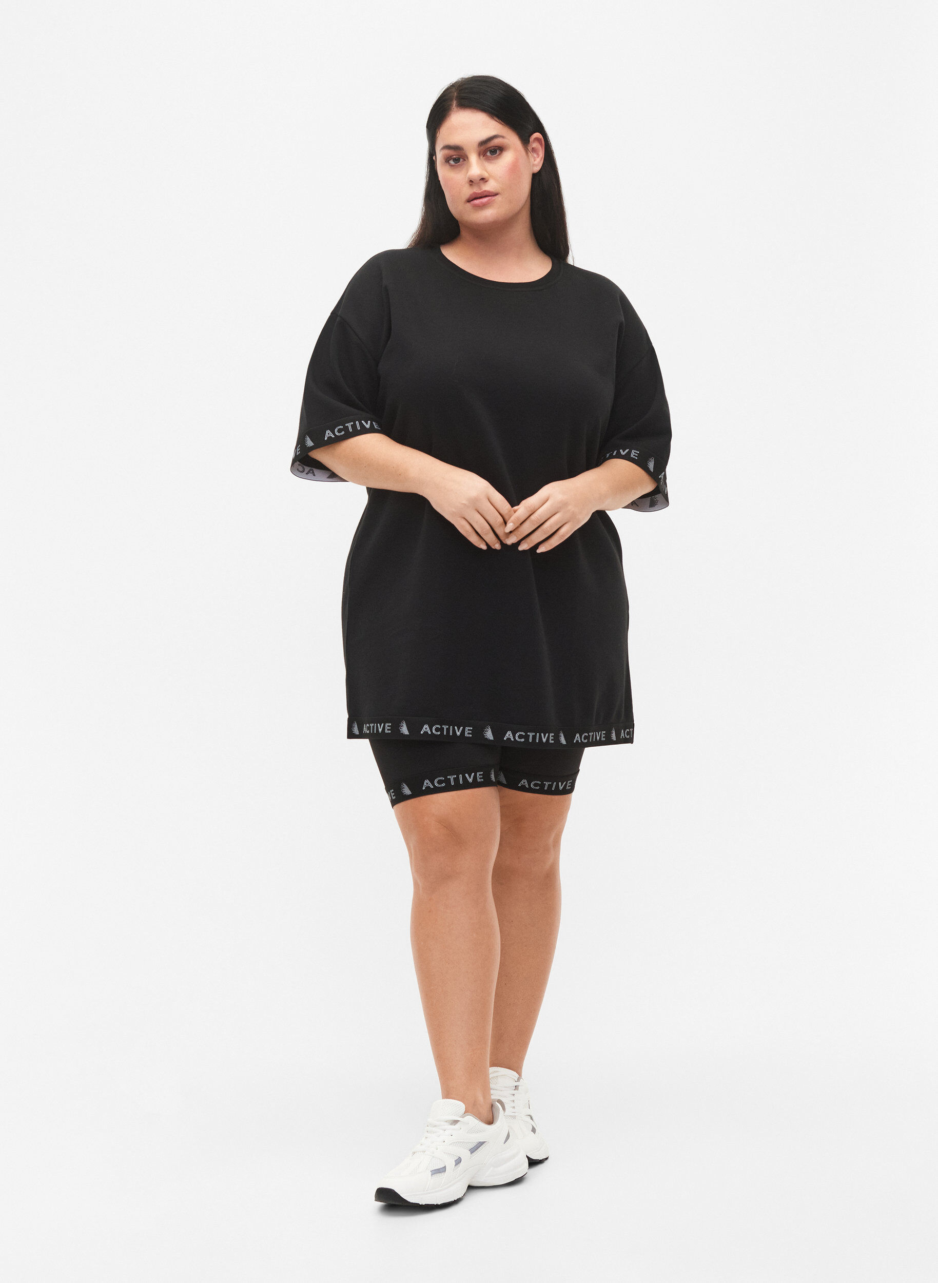 Zizzi Sweatshirt met 1/2 mouwen, Black, Model image number 2