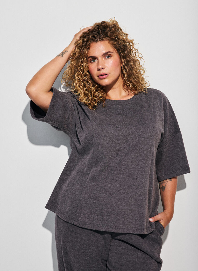 A-lijn jersey blouse met mouwen tot de elleboog, Grijs, Model image number 0