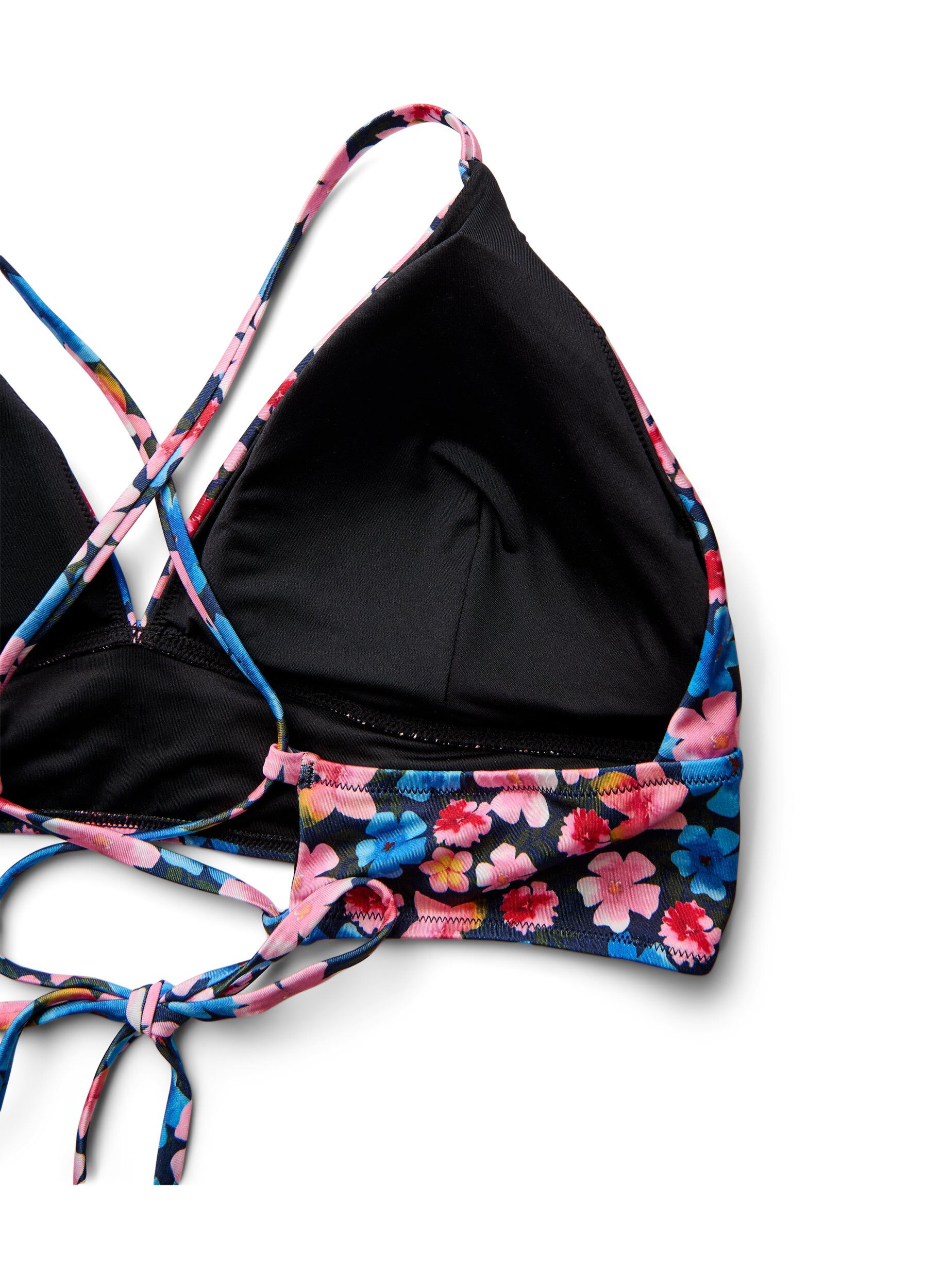 Zizzi Bloemenbikini top met striksluiting aan de achterkant, Rood, Packshot image number 3