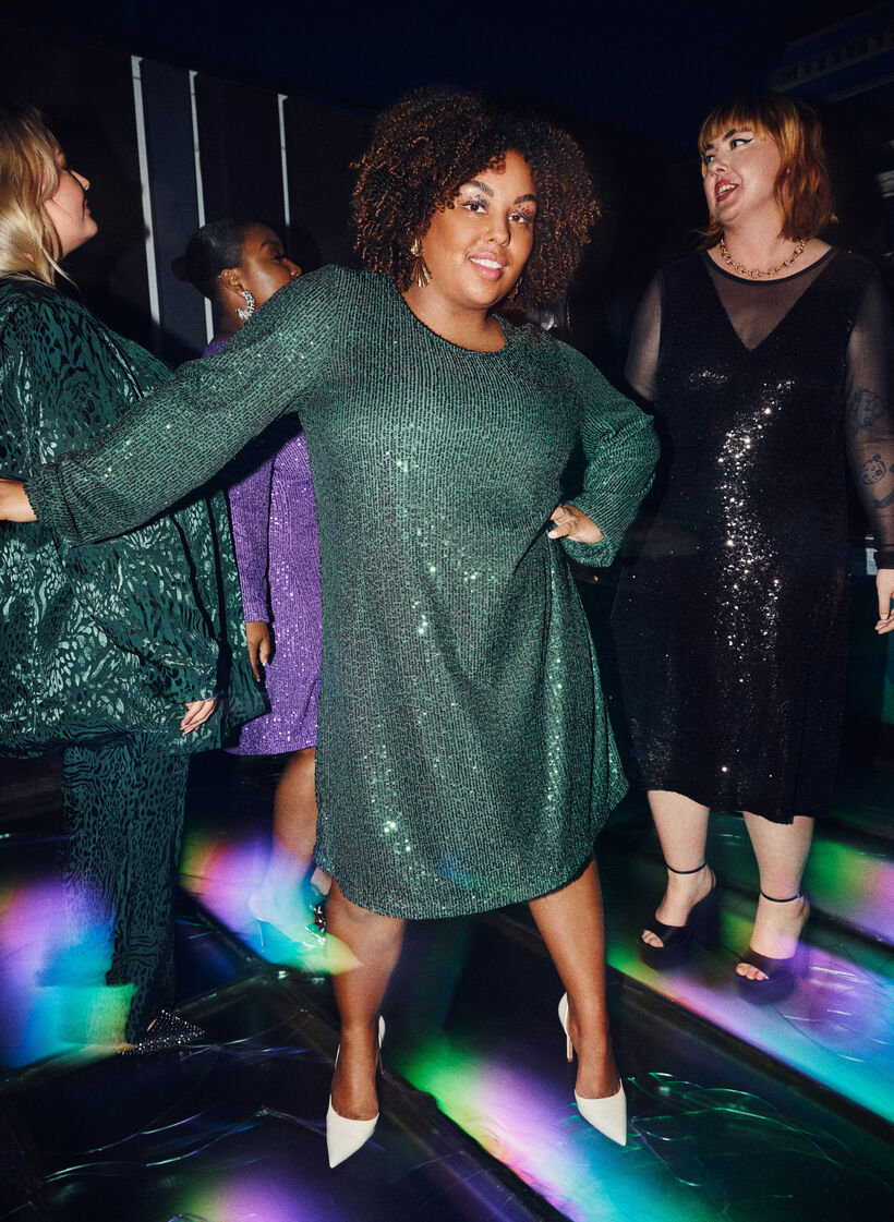 Korte jurk met pailletten en lange mouwen, Scarab, Image image number 0