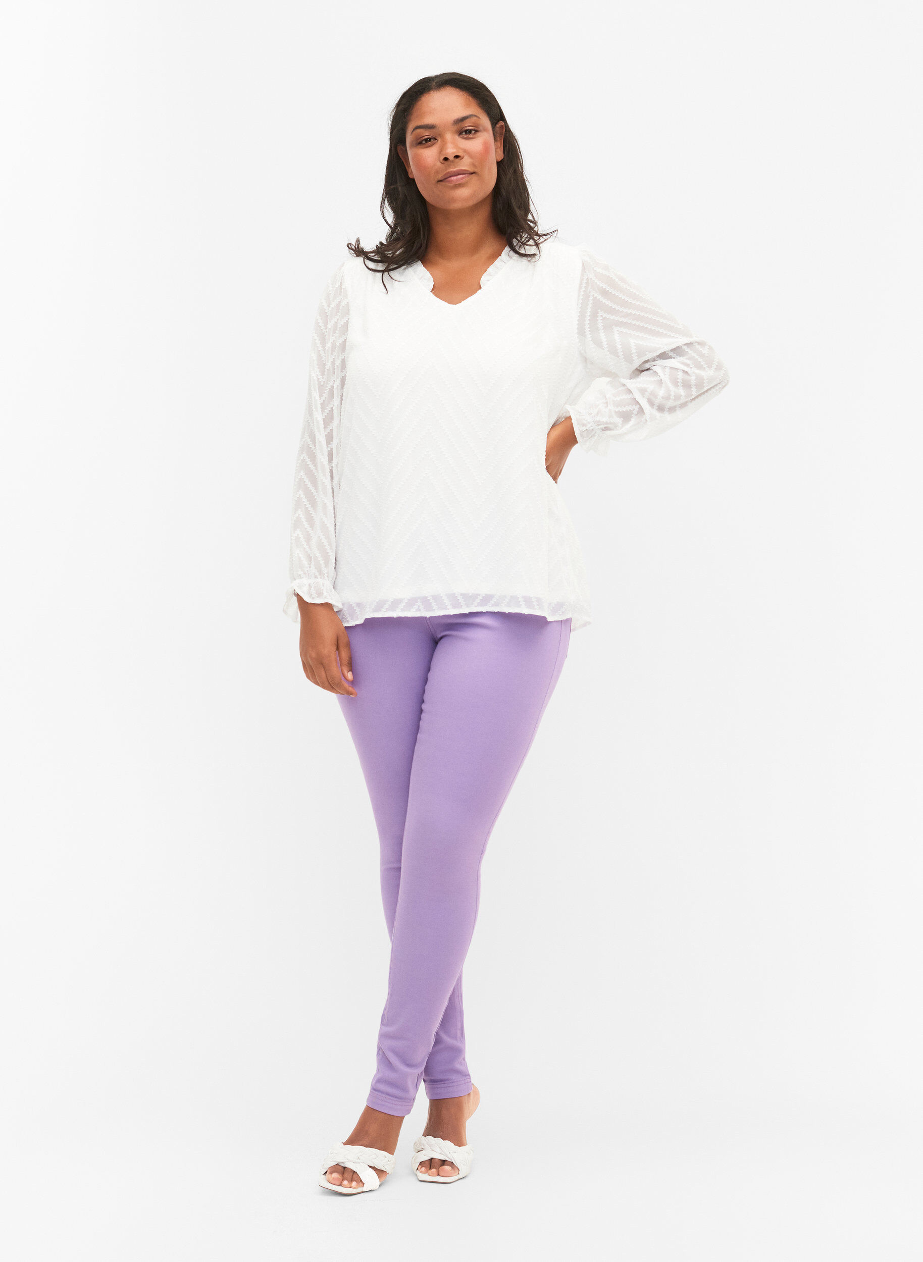 Zizzi Amy jeans met hoge taille en super slanke pasvorm, Chalk Violet, Model image number 0