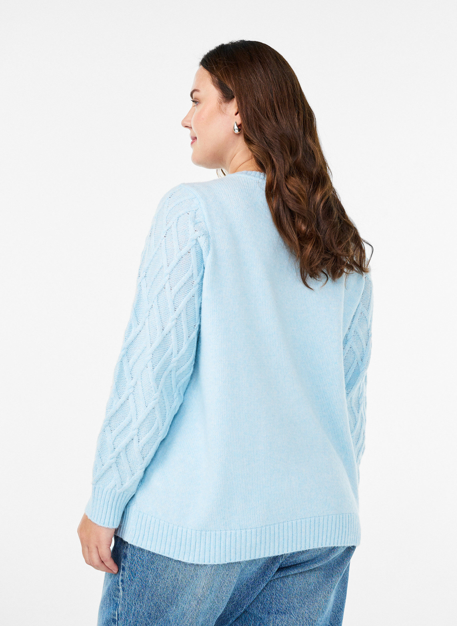 Zizzi Gebreide blouse met kabelpatroon en ronde hals, Blauw, Model image number 2