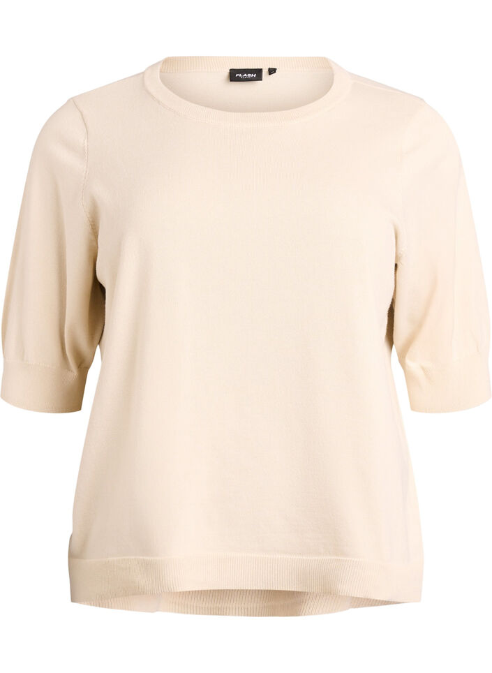 FLASH - Fijngebreide blouse met korte mouwen, Beige, Packshot image number 0