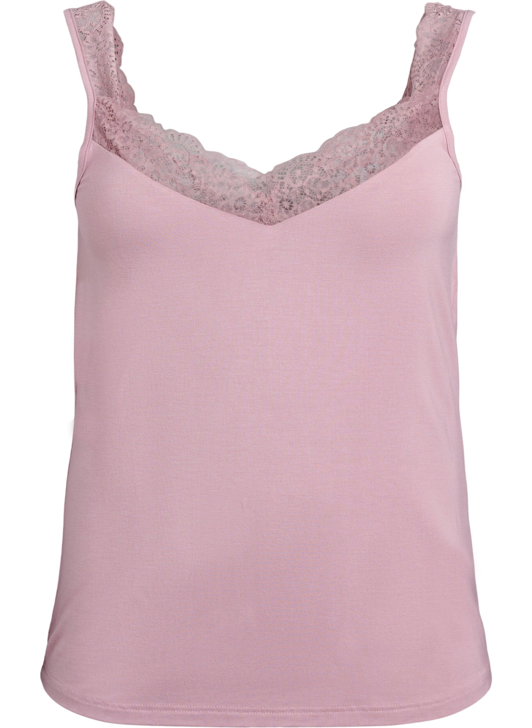 ZizziViscose top met kanten afwerking, Roze, Packshot image number 0