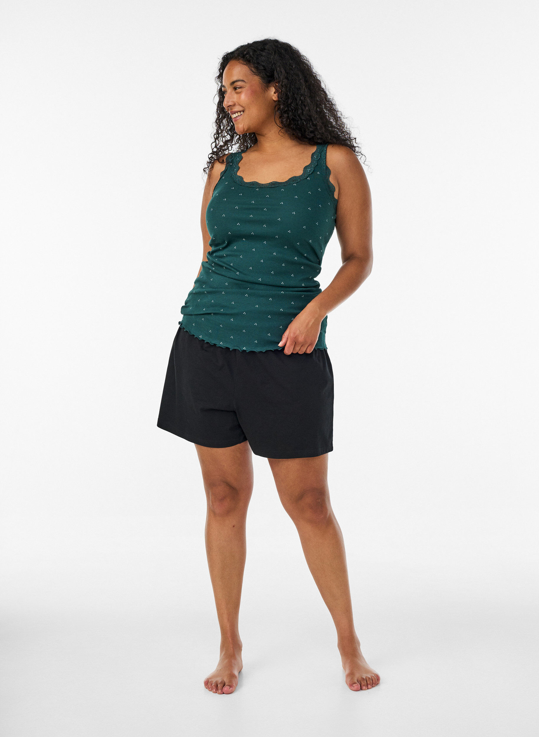 ZizziTop met print en kanten rand, Groen, Model image number 1