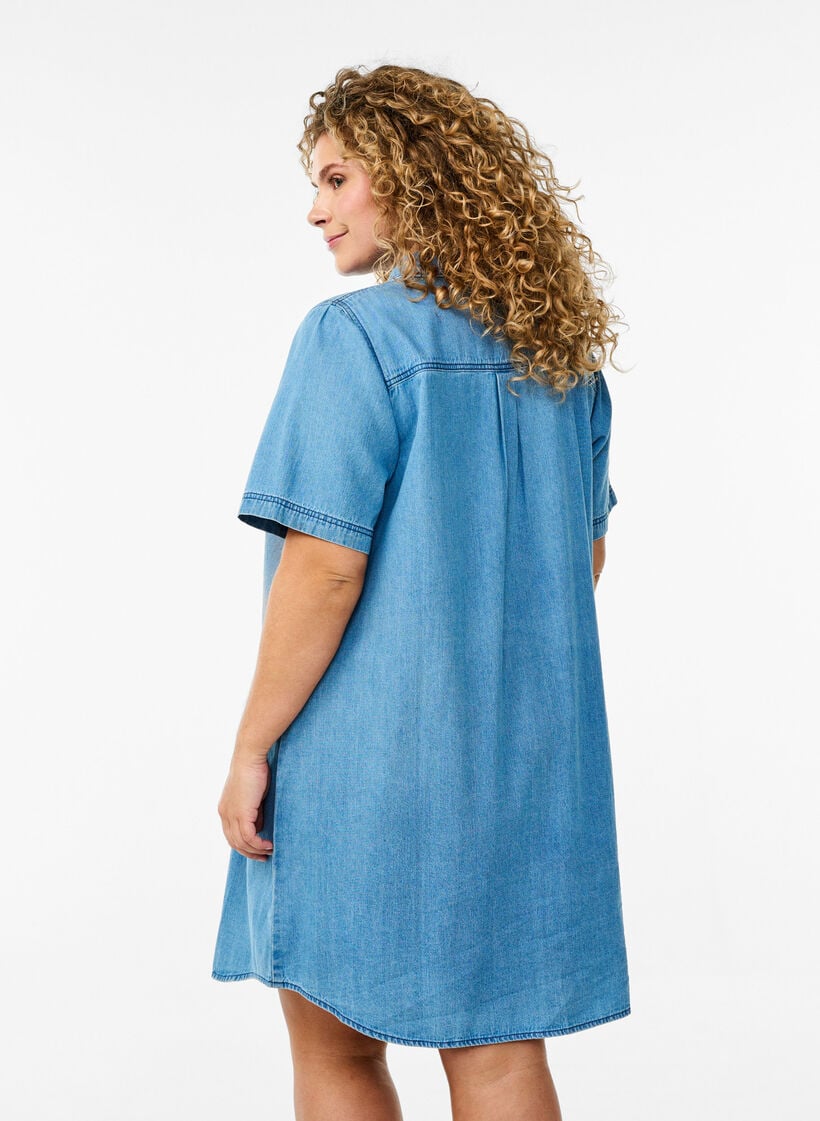Denim shirtjurk met korte mouwen, Blauw, Model image number 2