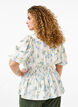 Gebloemde satijnen blouse met pofmouwen, Off White Blue Fl., Model image number 1