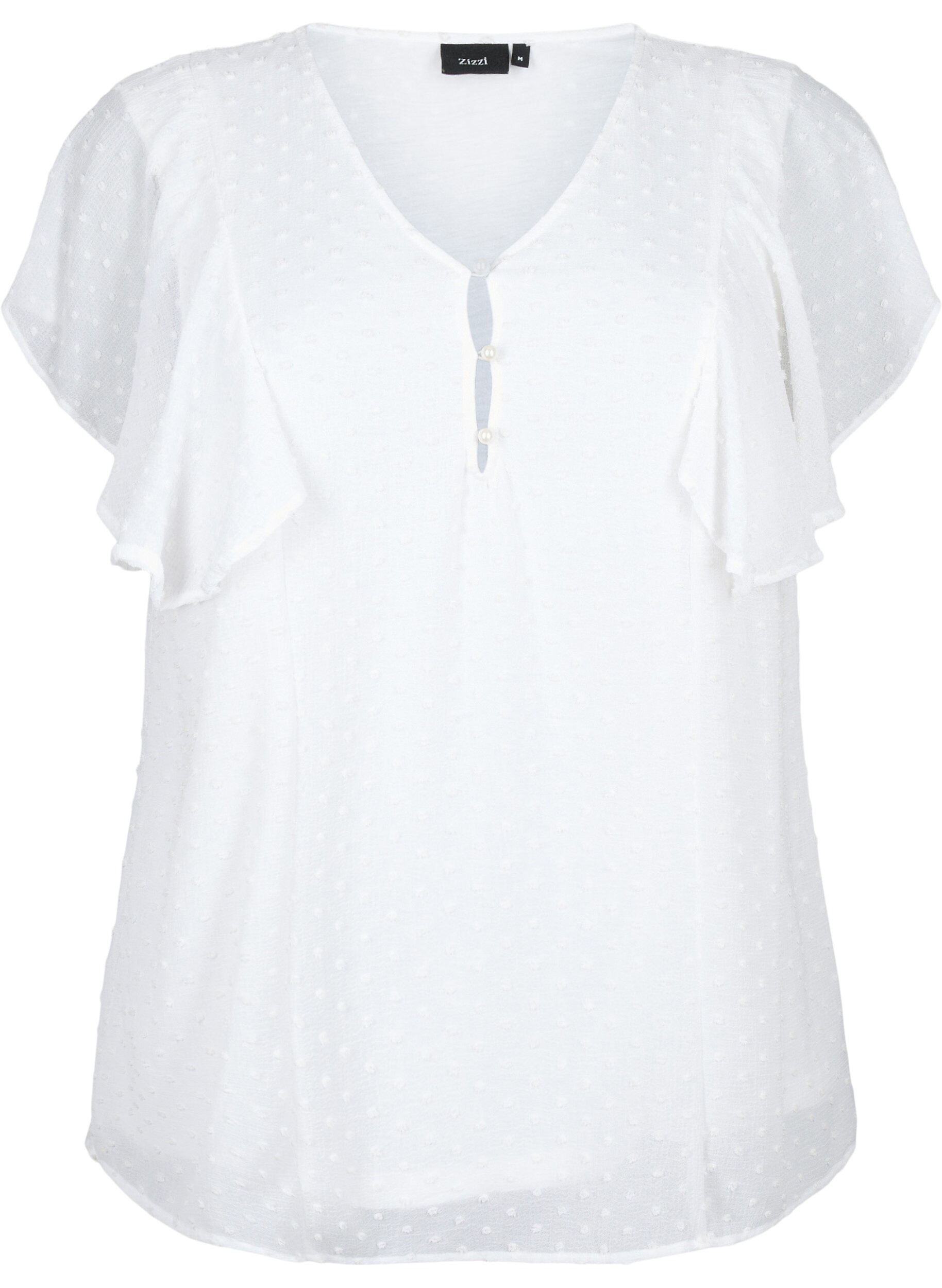Zizzi Blouse met gestippelde textuur en korte mouwen, Bright White, Packshot image number 0