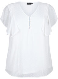 Blouse met gestippelde textuur en korte mouwen, Bright White