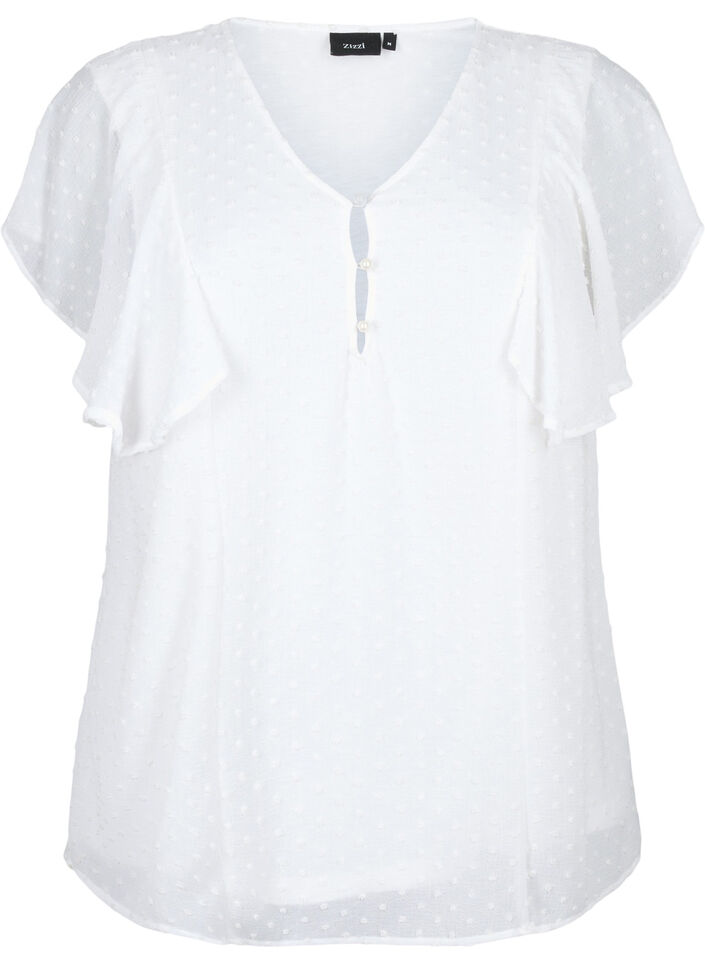 Blouse met gestippelde textuur en korte mouwen, Bright White, Packshot image number 0