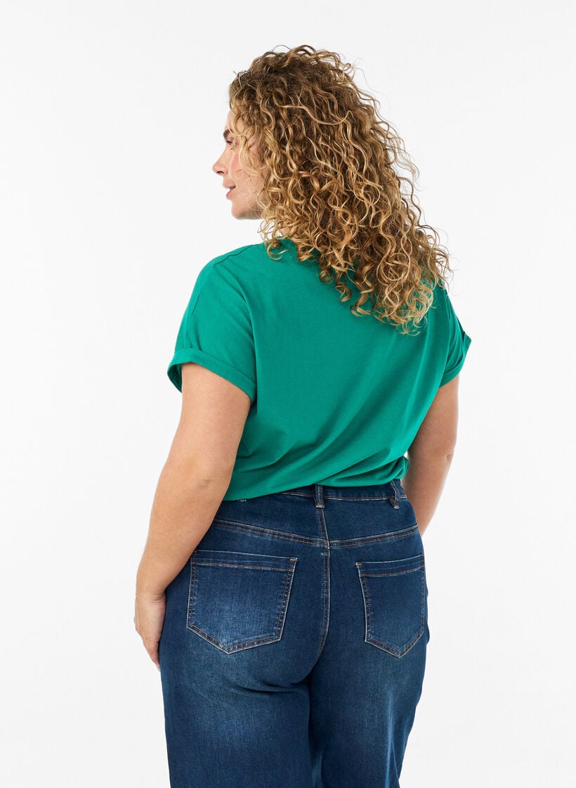 T-shirt met korte mouwen van katoenmix, Groen, Model image number 2