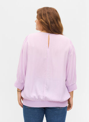 Effen viscose blouse met balloneffect, Orchid Bloom, Model image number 1