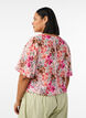 Bloemenblouse met korte mouwen en smokwerk, Roze, Model image number 2