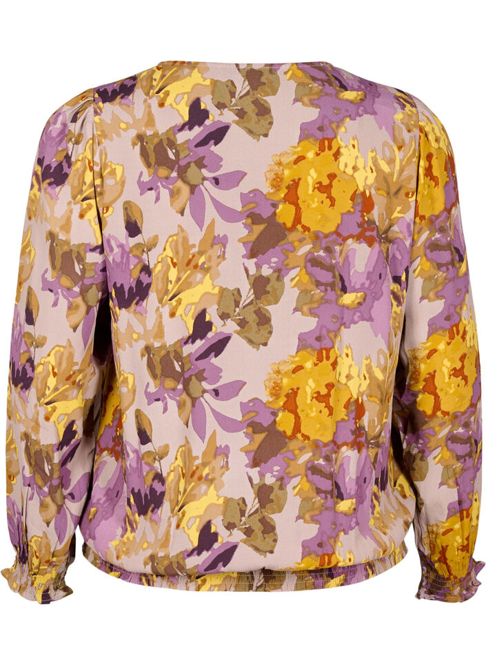 Smock blouse met bloemenprint, Purple Flower, Packshot image number 1