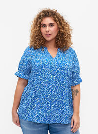 Korte mouw blouse met print , Blue Ditsy, Model