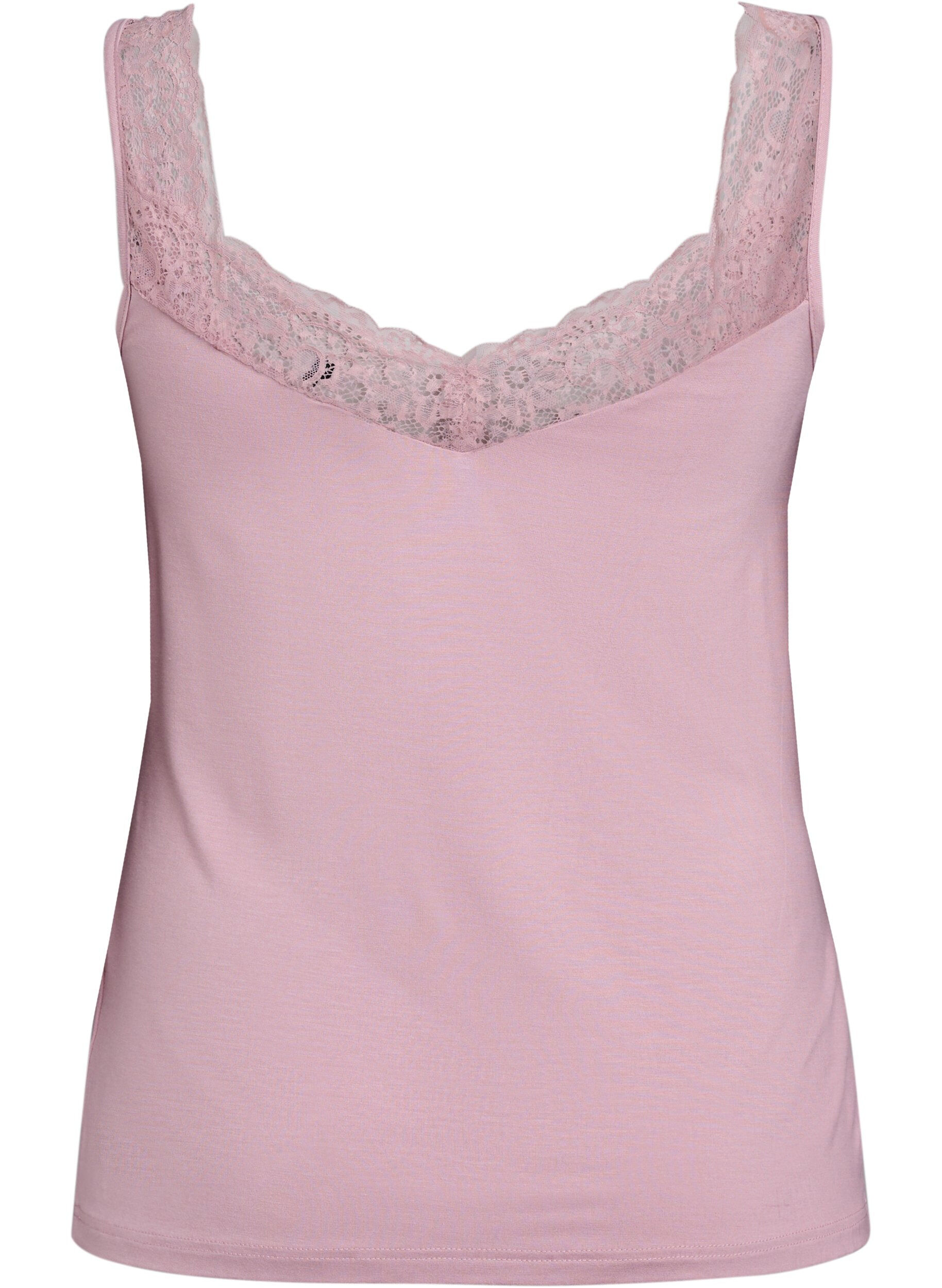 ZizziViscose top met kanten afwerking, Roze, Packshot image number 1