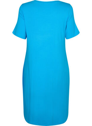 Halflange jurk met korte mouwen van viscose ribstof, Ibiza Blue, Packshot image number 1