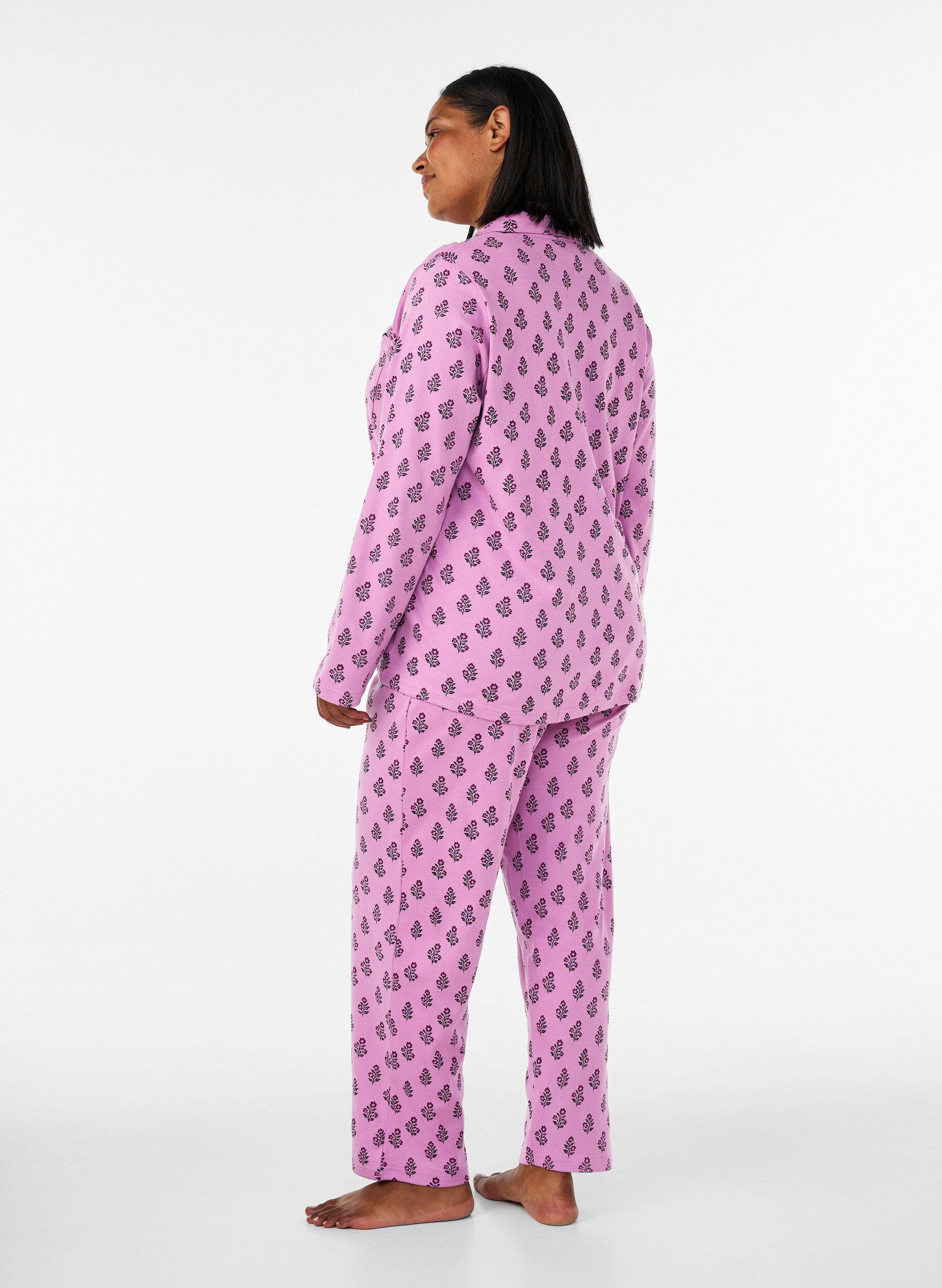 ZizziKatoenen pyjamabroek met hoge taille, Roze, Model image number 1