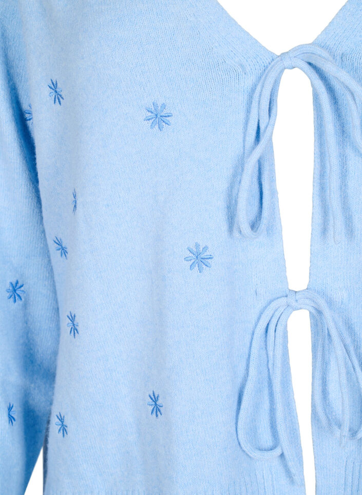 Gebreid cardigan met strikdetails en borduurwerk, Cashmere Blue Comb, Packshot image number 2