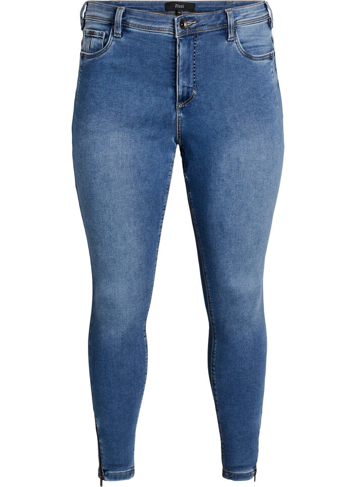 Gecropte Amy jeans met ritssluiting details, Blauw, Packshot image number 0