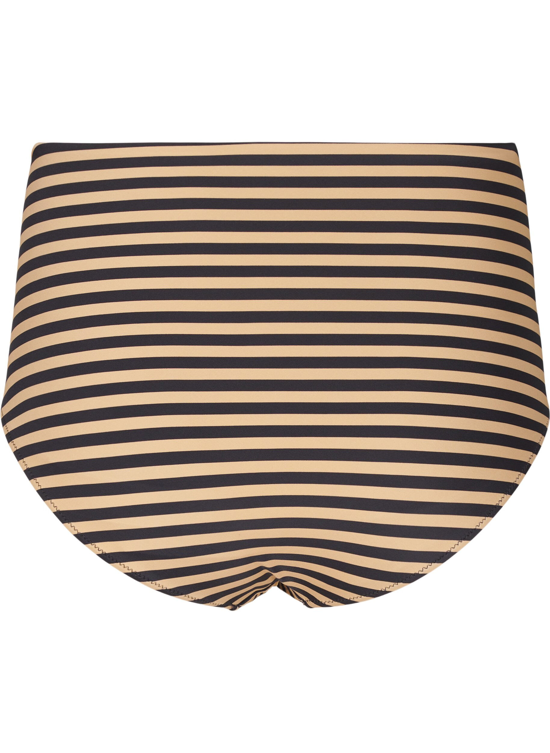 ZizziHoge taille bikinibroekjes met strepen, Bruin, Packshot image number 1