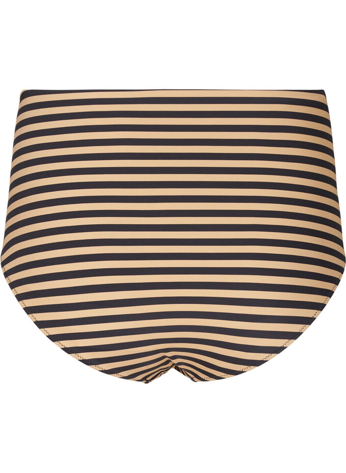 Hoge taille bikinibroekjes met strepen, Bruin, Packshot image number 1