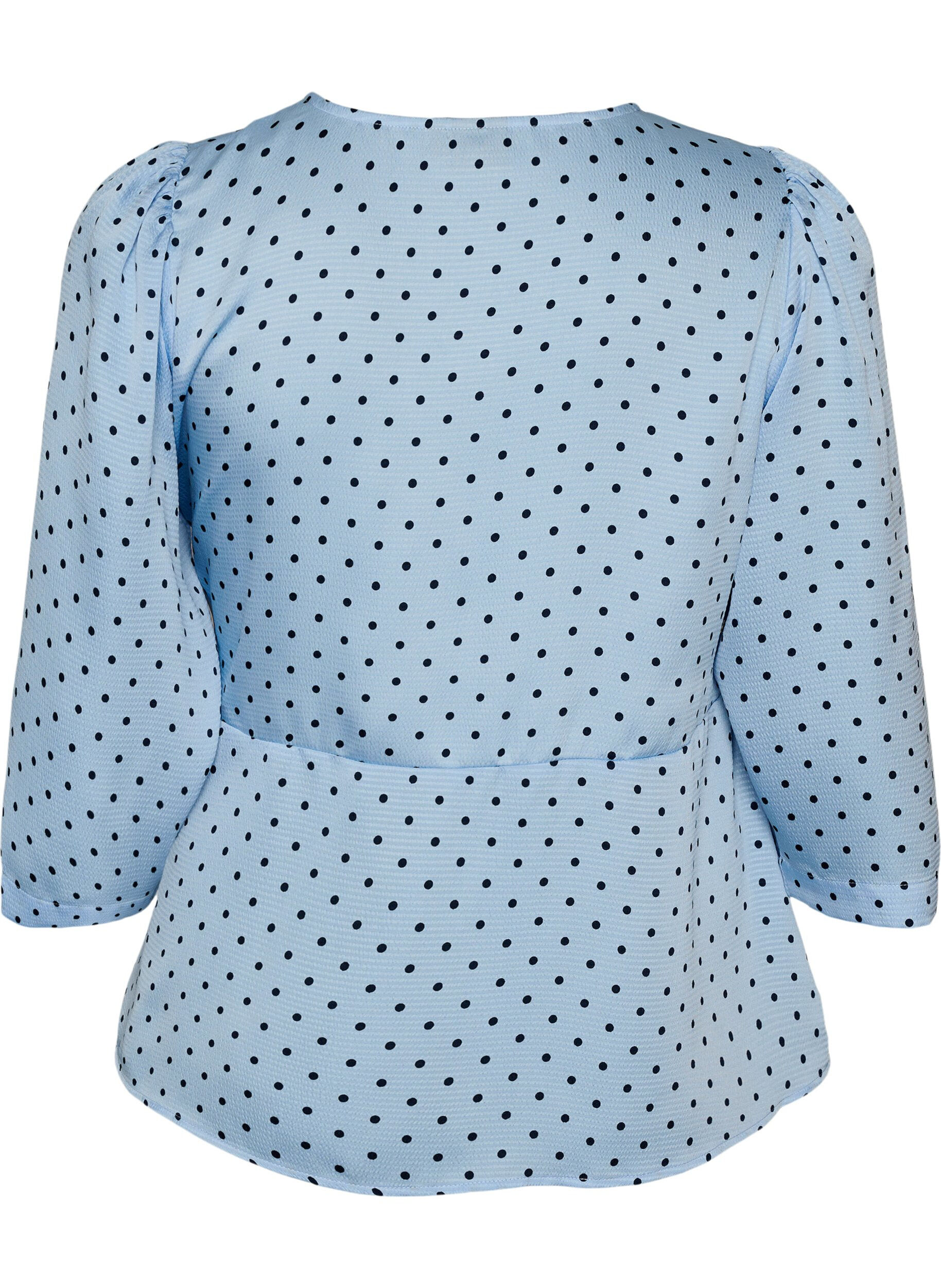 Zizzi Blouse met stippen, striksluiting en 3/4-mouwen, Blauw, Packshot image number 1