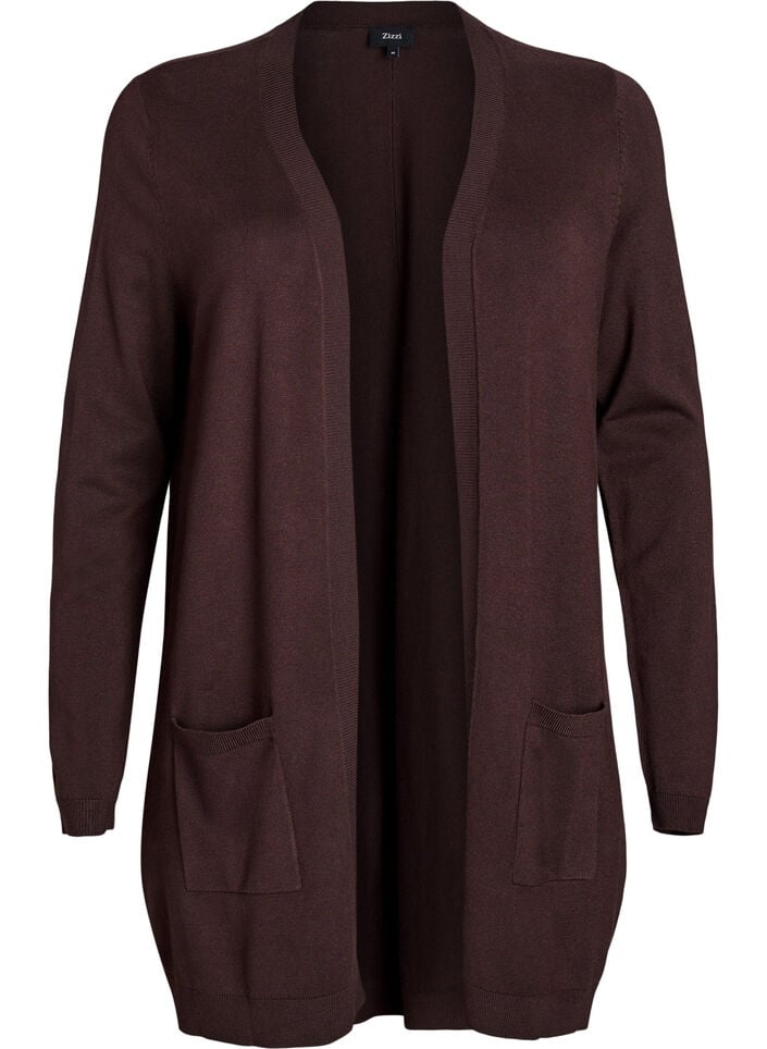 Lang gebreid vest van een viscose mix, Bruin, Packshot image number 0