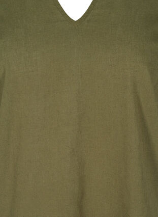 Jurk met korte mouwen van katoenmix met linnen, Ivy Green, Packshot image number 2