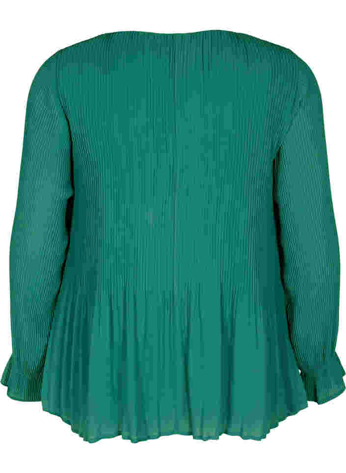 Geplooide blouse met v-hals, Evergreen, Packshot image number 1