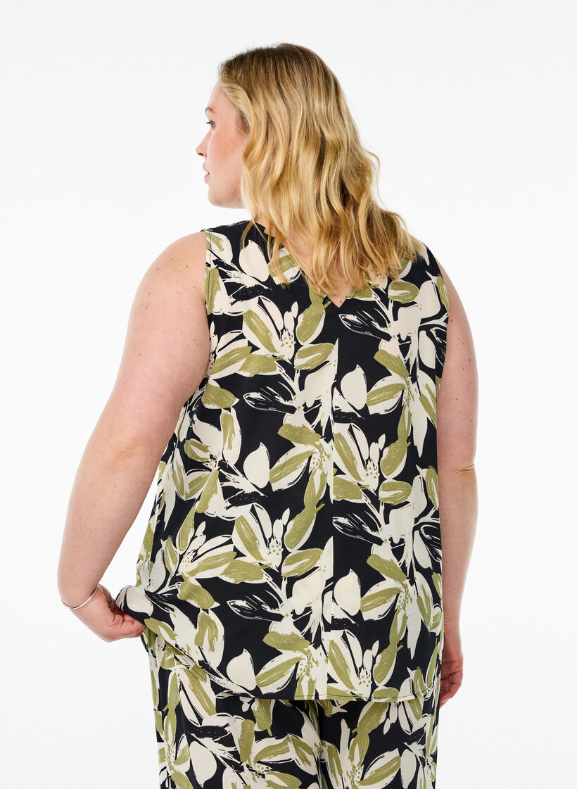 Top met print en V-hals, Zwart, Model image number 2