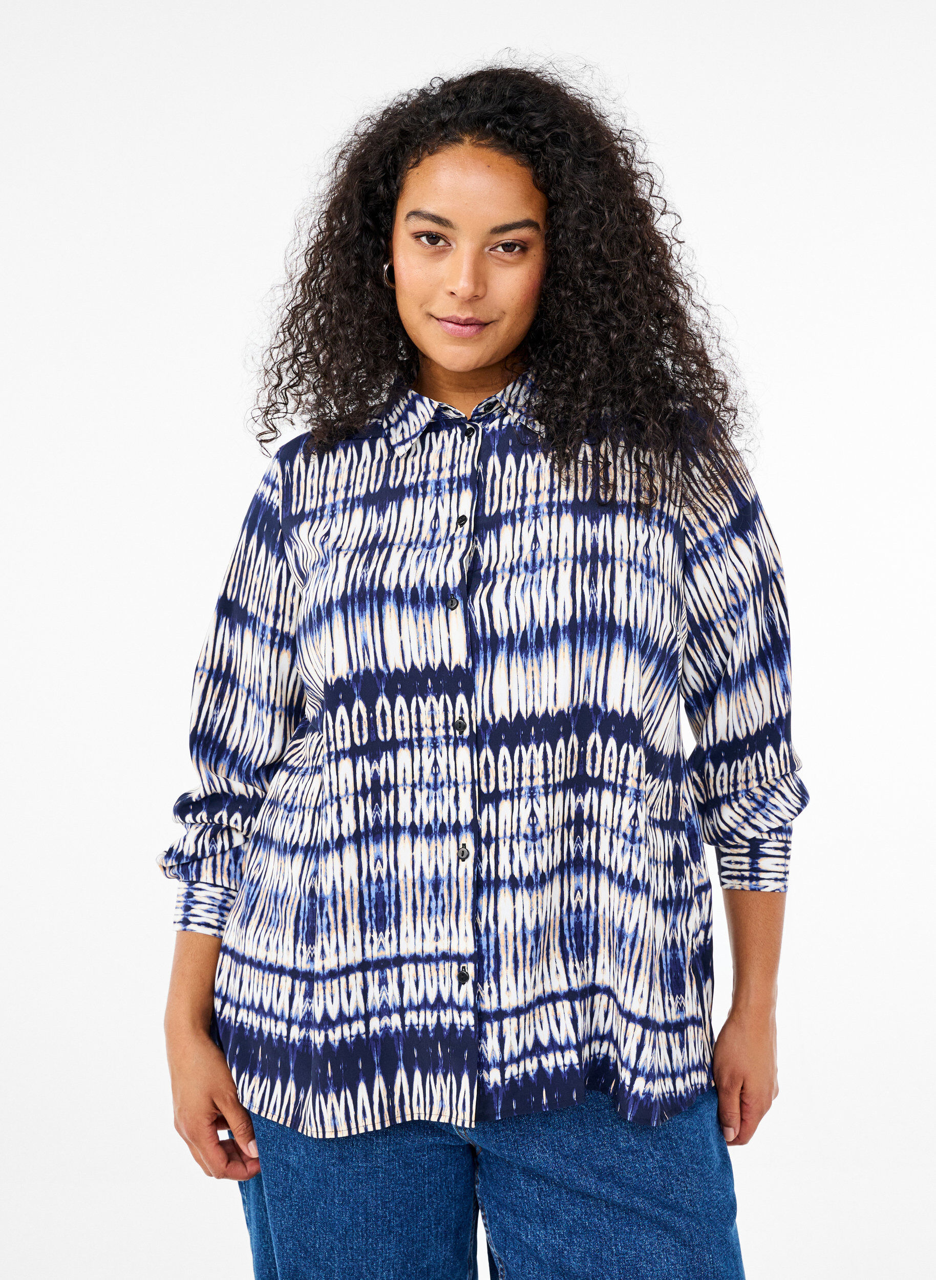 Zizzi Shirt met patroon, Blauw, Model image number 0