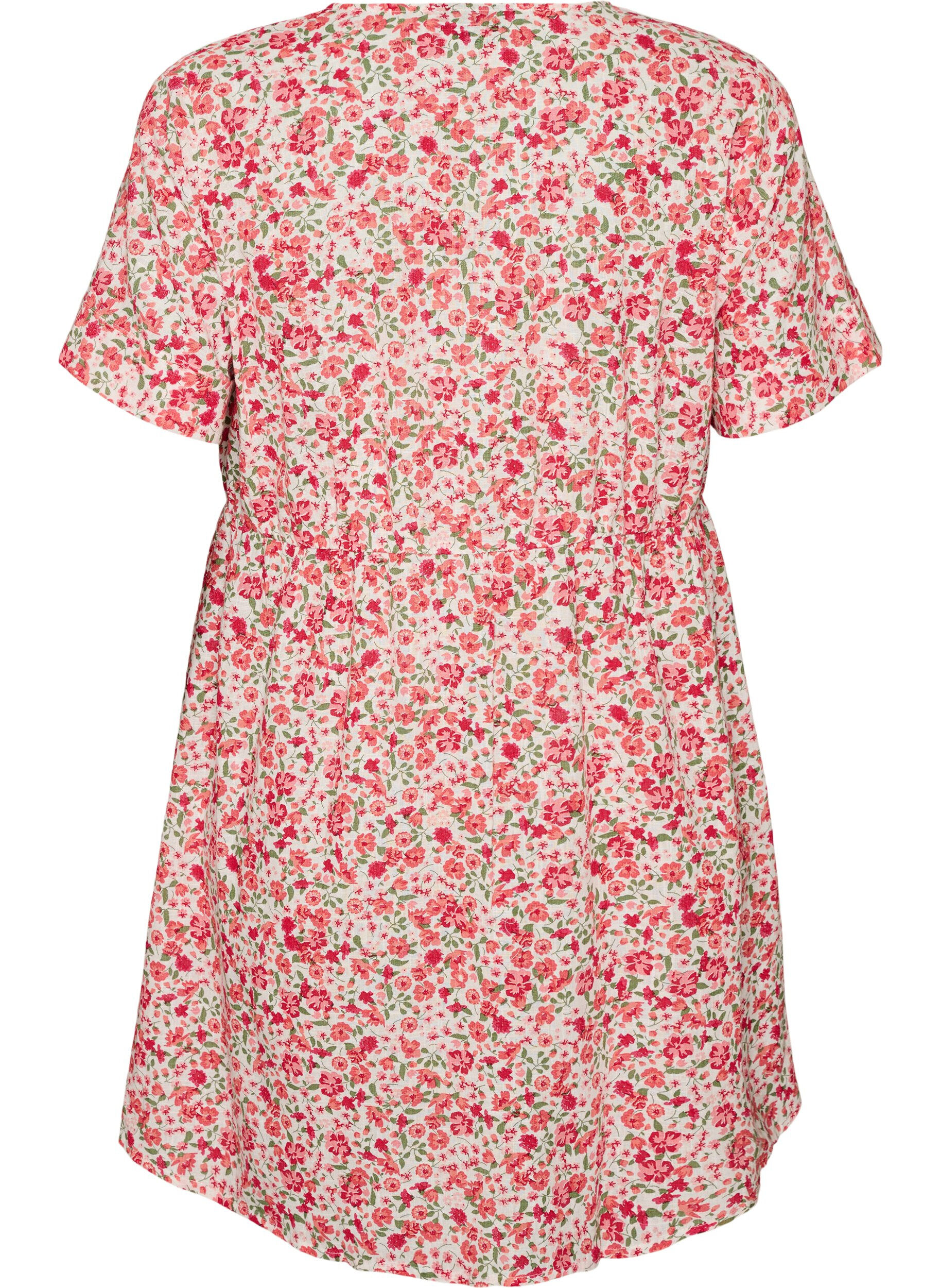 ZizziKorte katoenen jurk met bloemenprint, Rood, Packshot image number 1